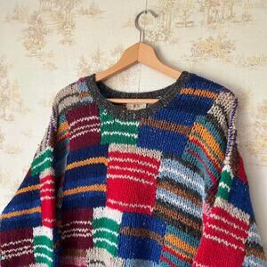 90s Patchwork J. Crew Wool Sweater Size XL